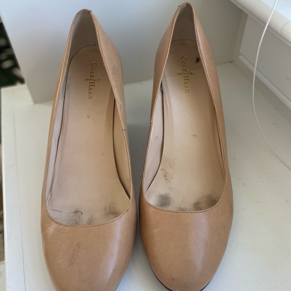 Cole Hahn kacki leather wedge platform shoes